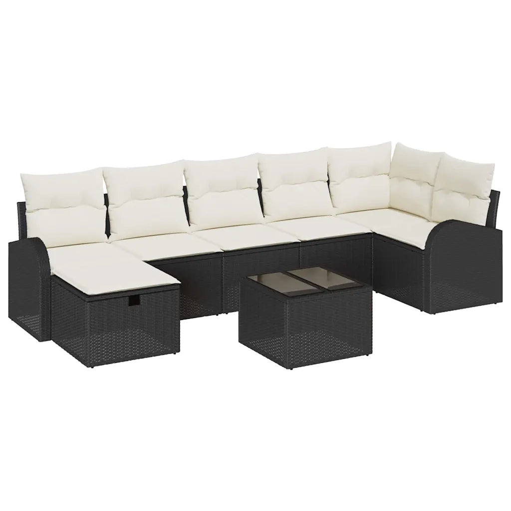 Set di divani con cuscino Nero e Crema polyrattan