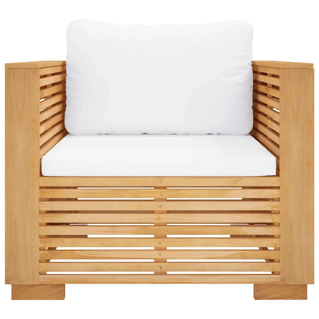Divano da esterno-Divano da Giardino con Cuscini Crema in Legno Massello di Teak