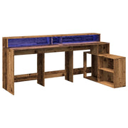 Scrivania tavolo postazione di lavoro mobile per computer studio con luci a LED legno vecchio legno ingegnerizzato marrone 02_0023438
