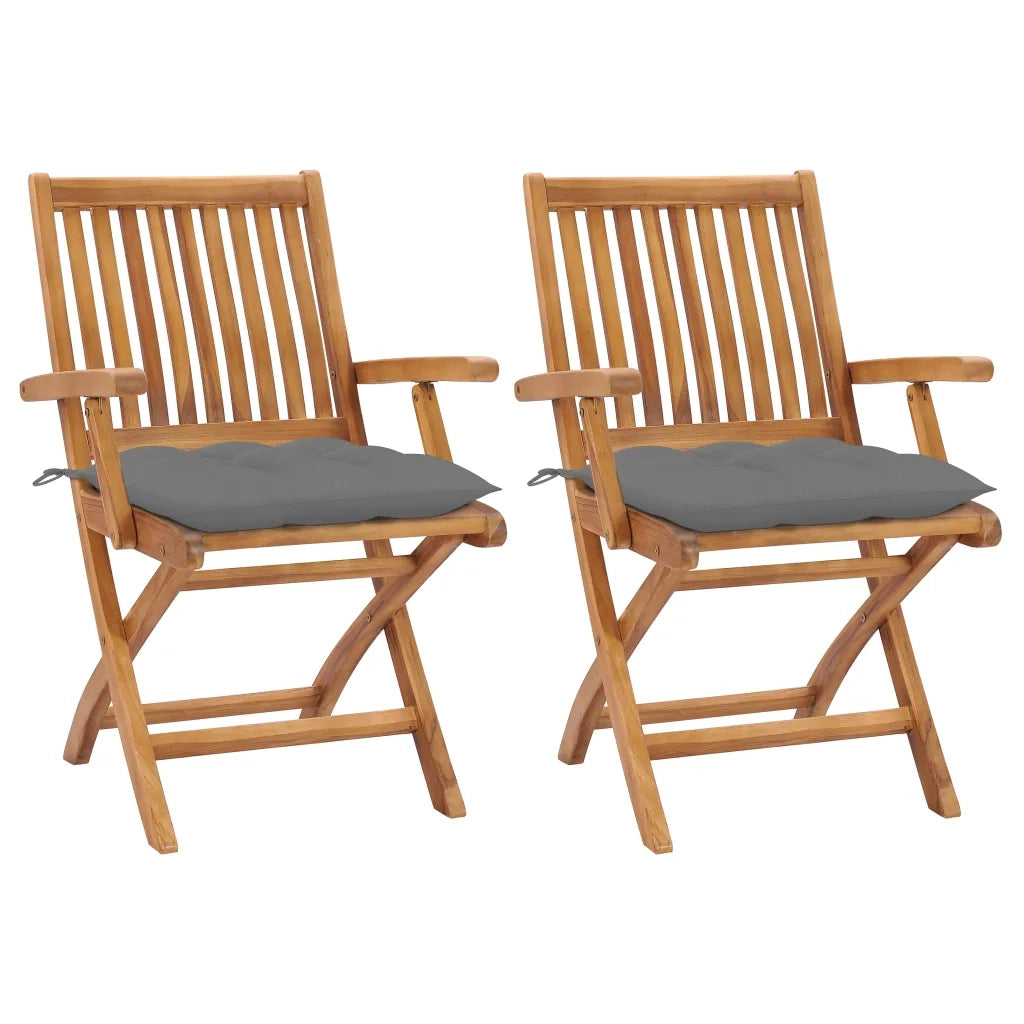 Sedie da Giardino 2 pz con Cuscini Grigio in Massello di Teak cod mxl 74605