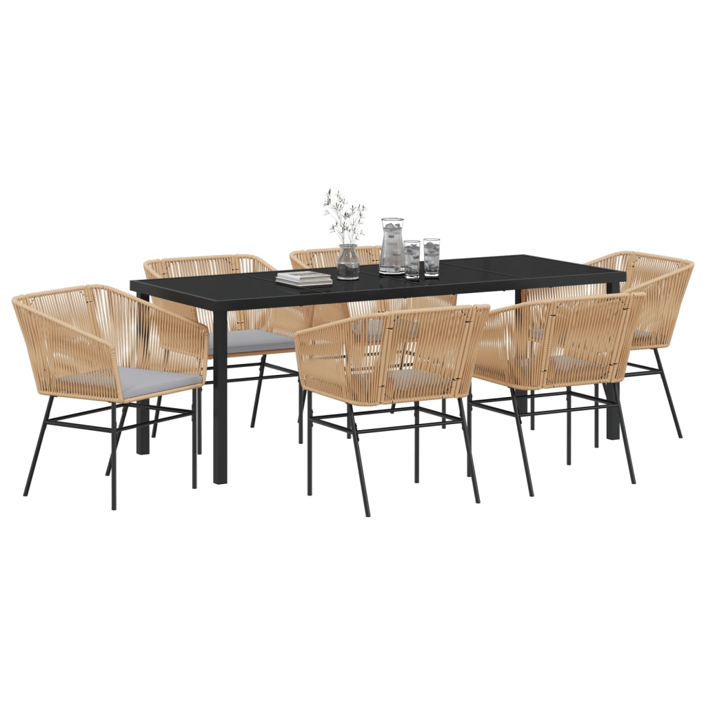 Set da Pranzo da Giardino 7 Pezzi con Cuscini Marrone Polyrattan