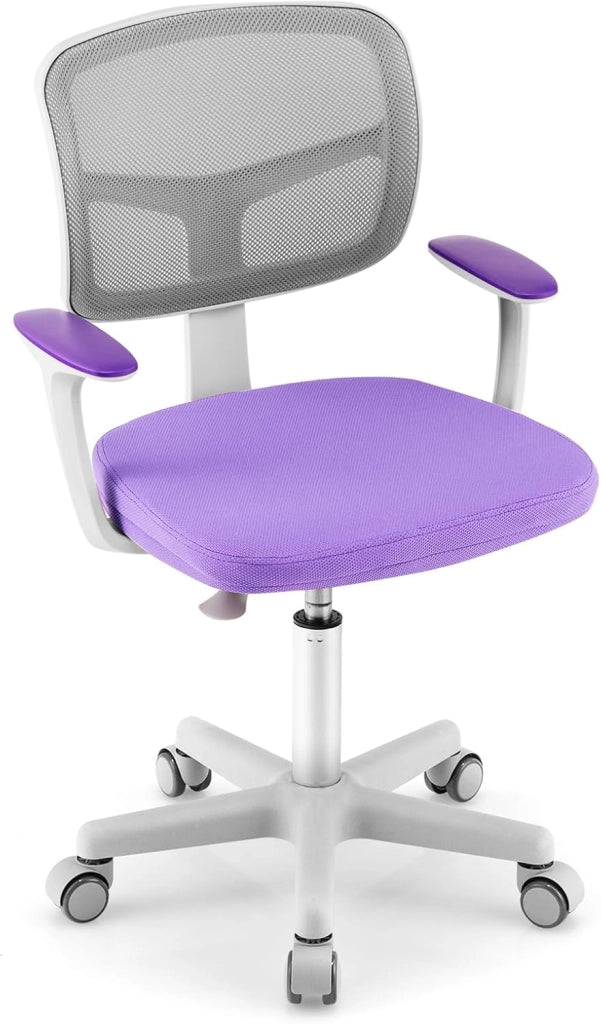 Sedia da scrivania per bambini, girevole a 360°, con seduta regolabile in altezza, 40-54 cm, per bambini, con schienale, braccioli e ruote, per bambini dai 3 ai 10 anni (rosa)