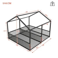 Letto per Bambini 4+ Anni Matrimoniale 90x200 cm, con Ringhiera di Sicurezza, Senza Materasso, Nero