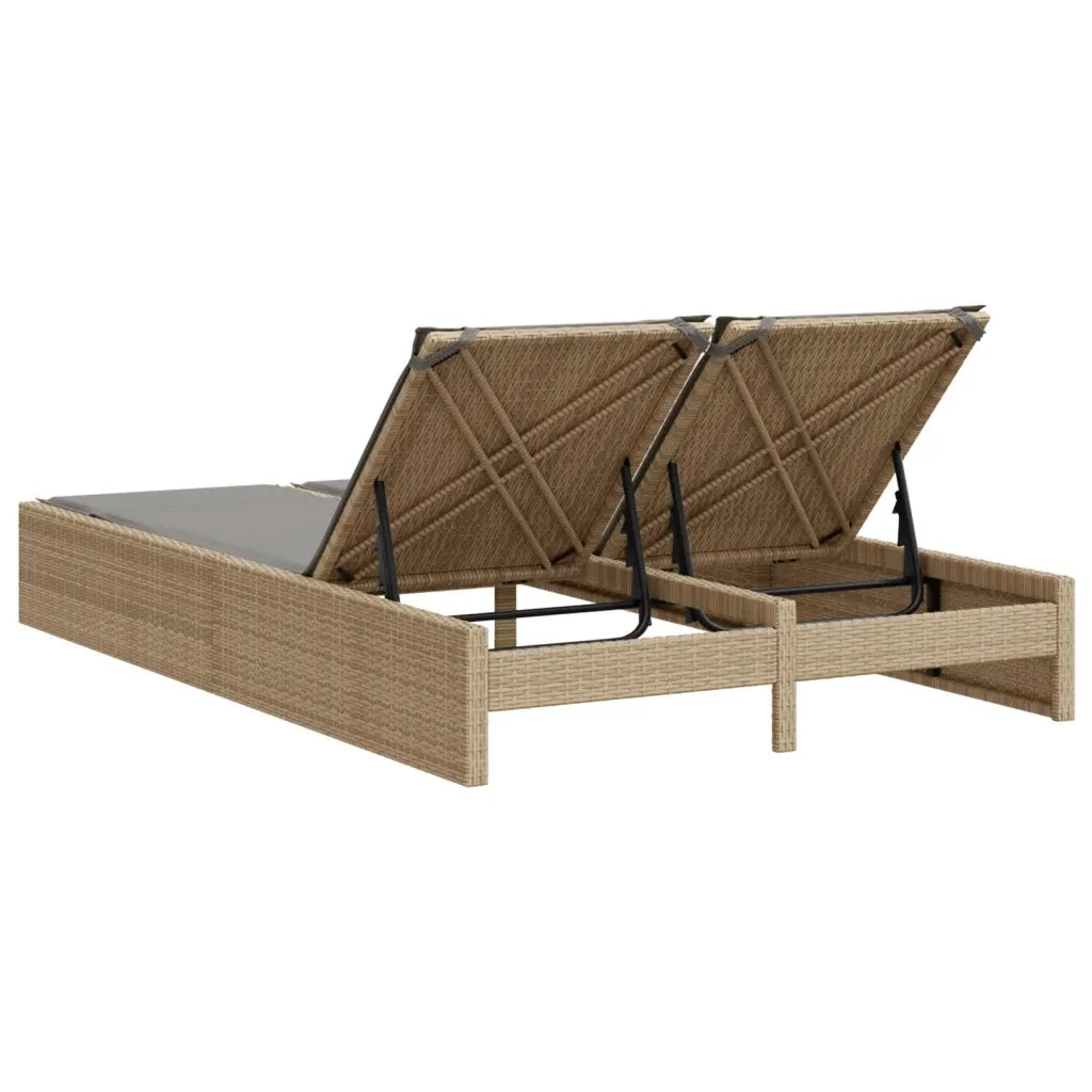 Lettino Prendisole | Sdraio da giardino | Lettino da sole con Cuscini Beige in Polyrattan