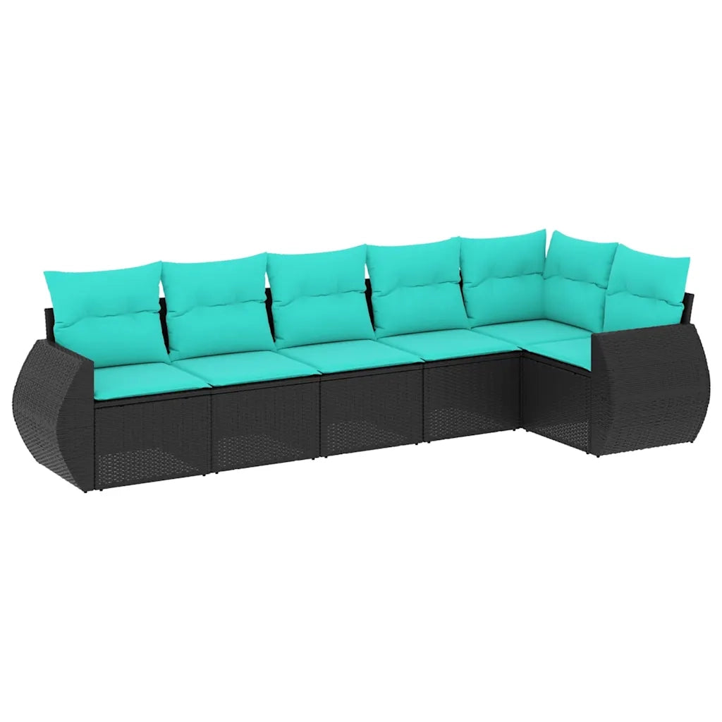 Set Divani da Giardino 6 pz con Cuscini Nero in Polyrattan 3221386