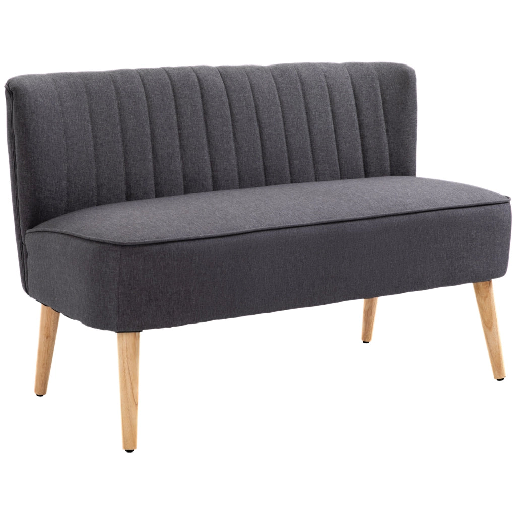 Divano 2 Posti 117x56,5x77 cm Senza Braccioli con Gambe in Legno in Tessuto Effetto Lino Grigio Scuro