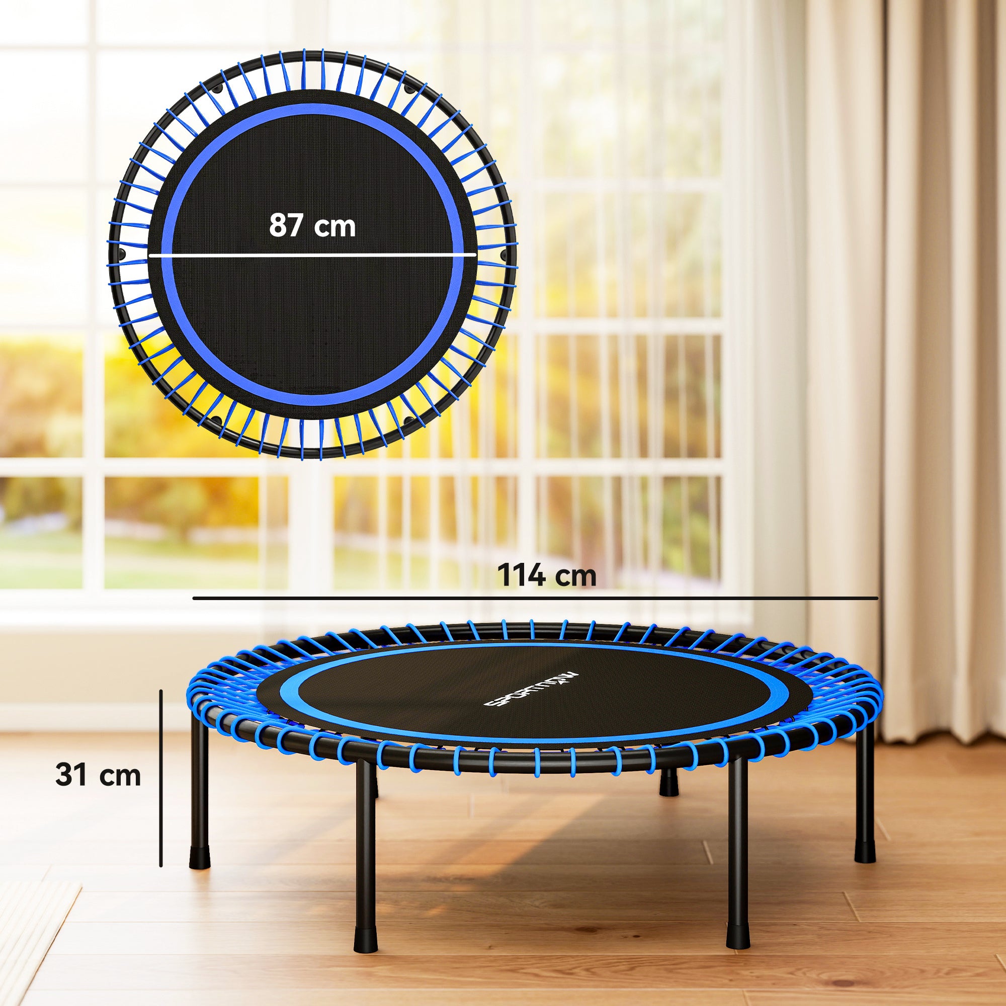 Trampolino Elastico Fitness Ø114x31 cm a 36 Corde in Acciaio e PP Blu