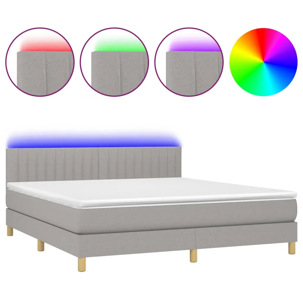 Letto a Molle Materasso e LED Grigio Chiaro 160x200 cm Tessuto 3133885