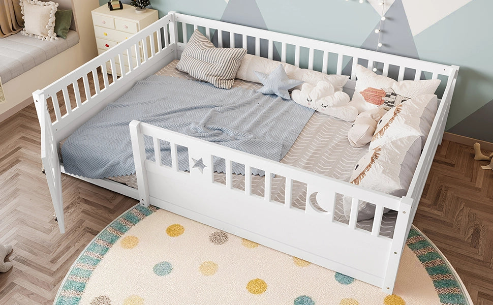 DESMIU Letto per Bambini 140 × 190 cm 2 Posti con Sponde di Sicurezza e Cancelletto con Chiusura, Senza Materasso, Bianco