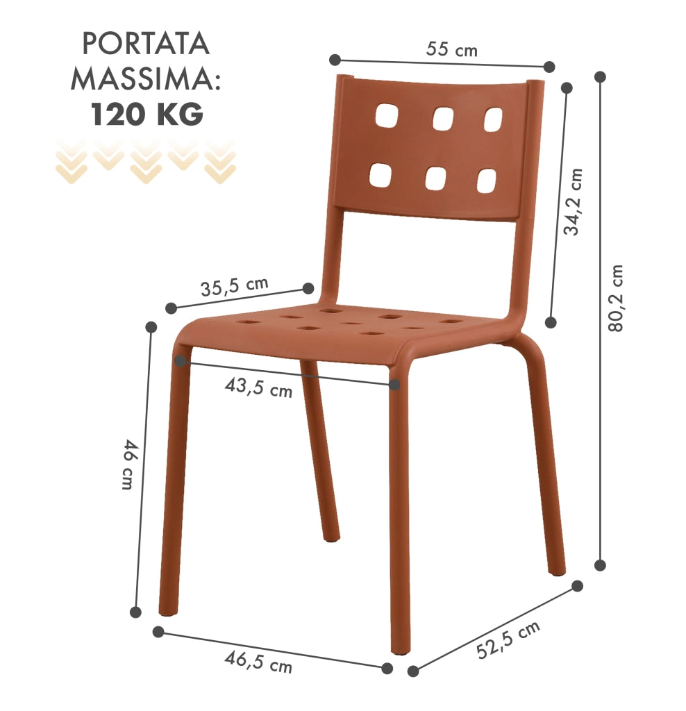 Set 4 Sedie In Polipropilene e Fibra Di Vetro Sedia Cucina Trattamento Uv Antiscolorimento Giardino Interno Esterno Moderne Robuste Resistenti Seduta Terrazzo Soggiorno Bar Ristorante Impilabili Zoe-Arancio