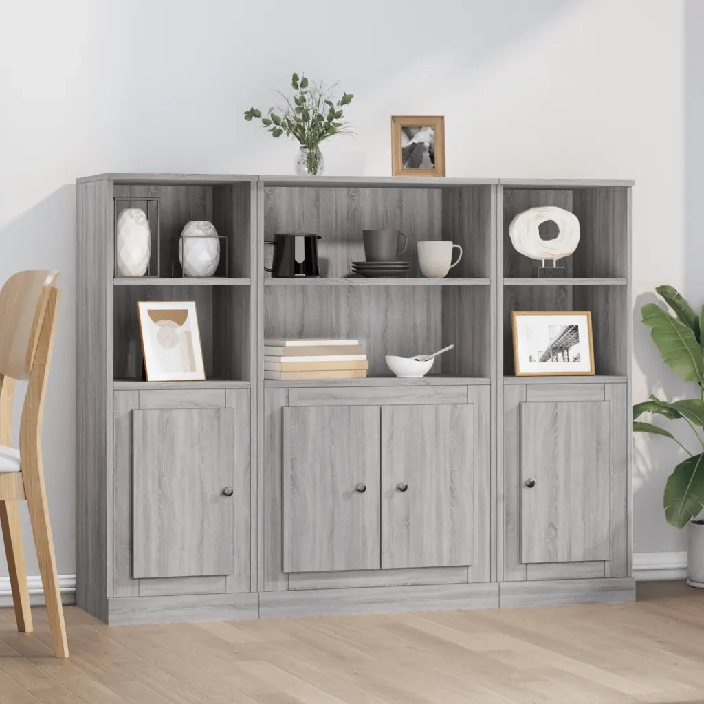 Credenze 3 pz | Madia | Buffet da pranzo | Armadio da pranzo Grigio Sonoma in Legno Multistrato