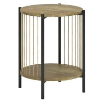 Tavolino Rotondo a 2 Livelli con Ripiano e Struttura in Acciaio per Soggiorno Camera da Letto 43,5x43,5x51 cm Naturale