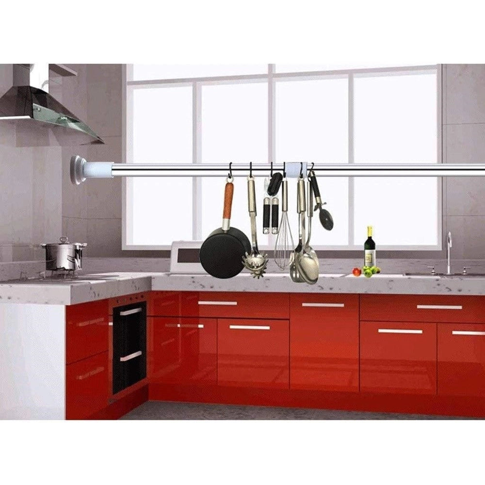 Trade Shop - Bastone Per Tenda Doccia Asta Regolabile Palo Telescopico In Acciaio 50-80 Cm Con 3 Ganci -