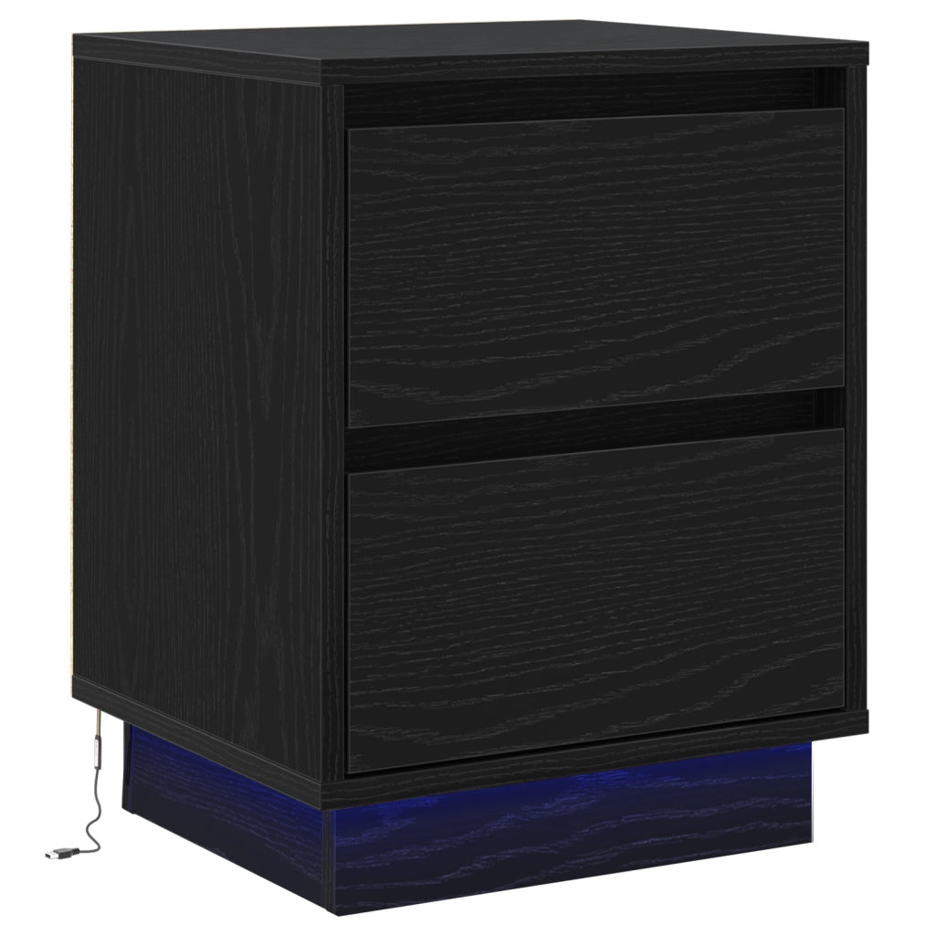 Comodino con luci LED nere 39x34.5x50 cm