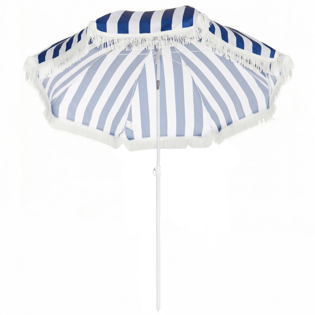 Ombrellone da Giardino con Frangia ¨C Zephmum ¨C Blu e Bianco ?180 cm