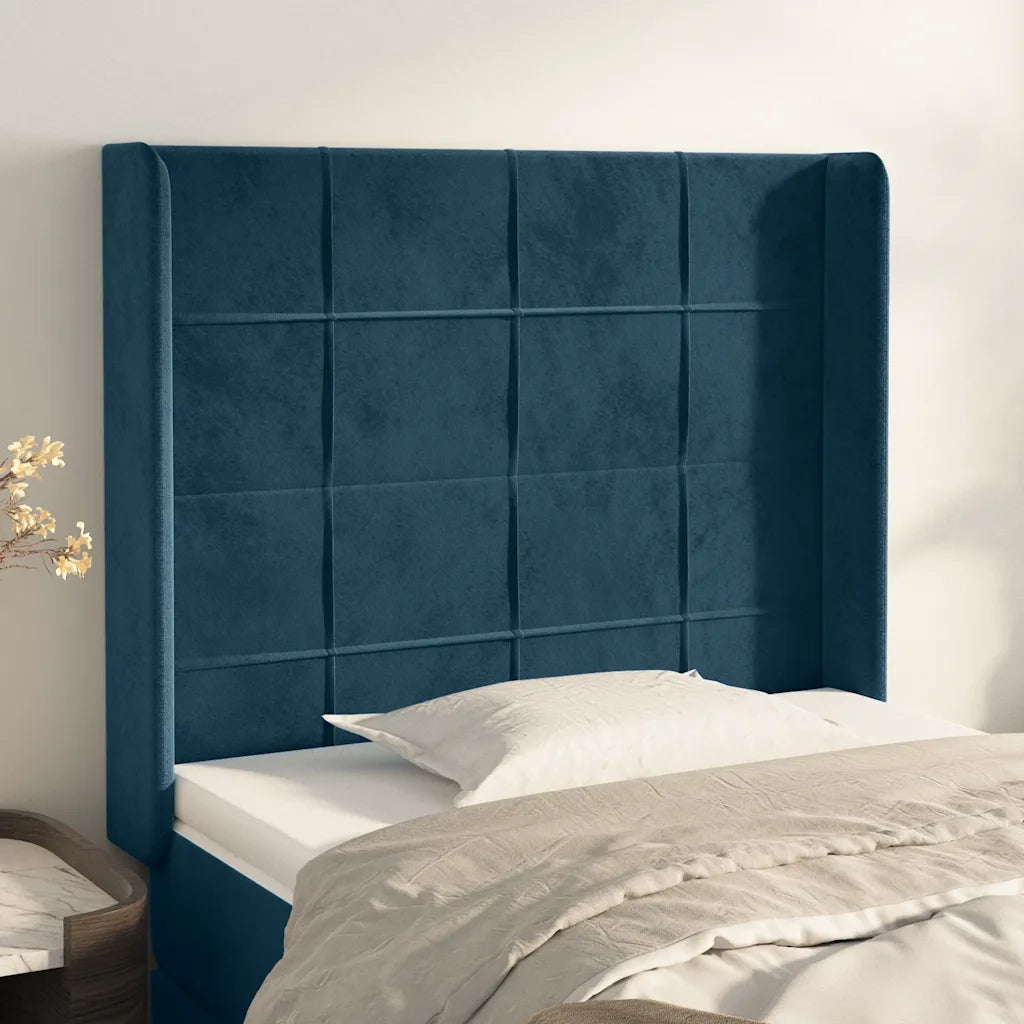 Testiera | Testata ad Orecchio Blu Scuro 83x16x118/128 cm in Velluto