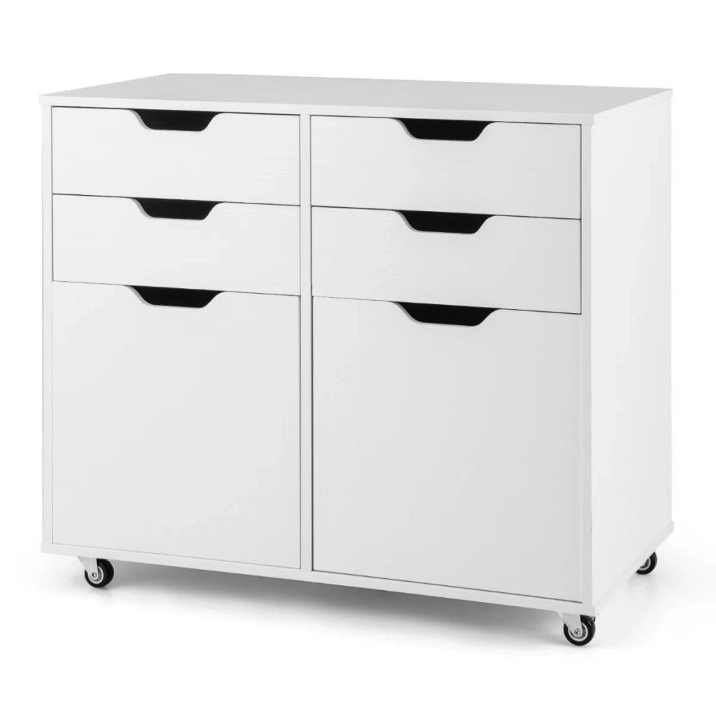 Cassettiera con 4 cassetti e 2 ante 73 x 40 x 64,5 cm con supporto per stampante mobile design moderno legno bianco 20_0011559