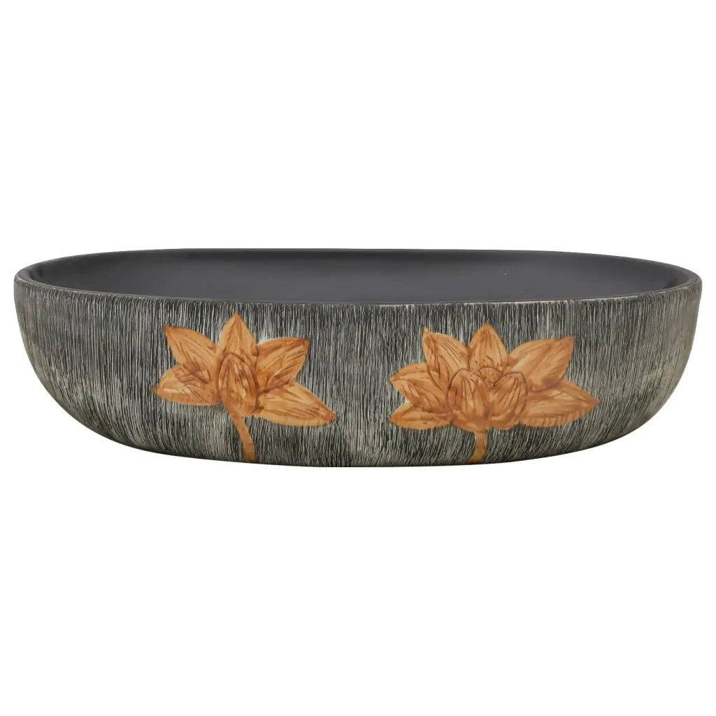 Lavabo da Appoggio-Lavandino-Lavello Grigio e Nero Ovale 59x40x14 cm Ceramica 645573