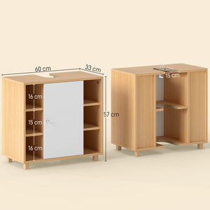 Mobile Sottolavabo Bagno 60x33x57cm con Armadietto a 2 Ante Soft-Close e 6 Ripiani Aperti Bianco