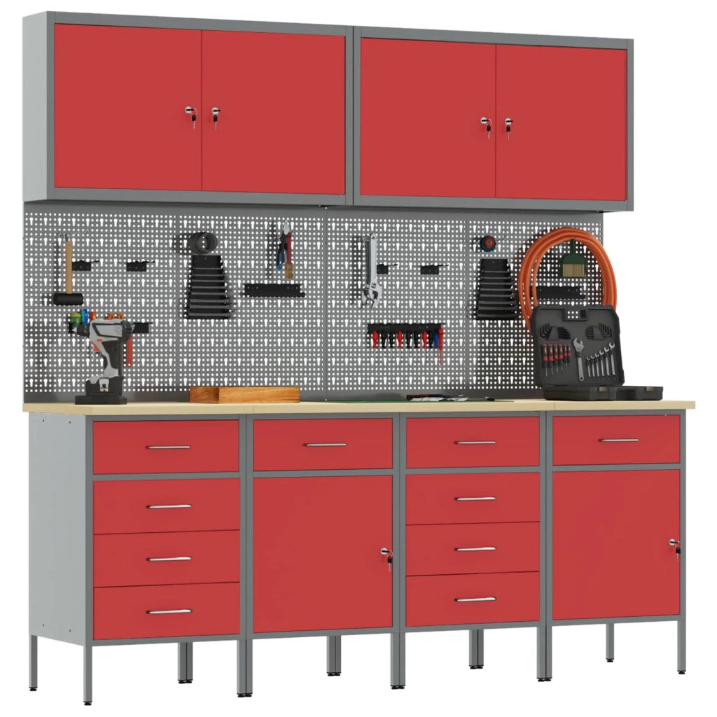Mobile da lavoro 10 pcs Rosso Legno ingegnerizzato e acciaio 3321489