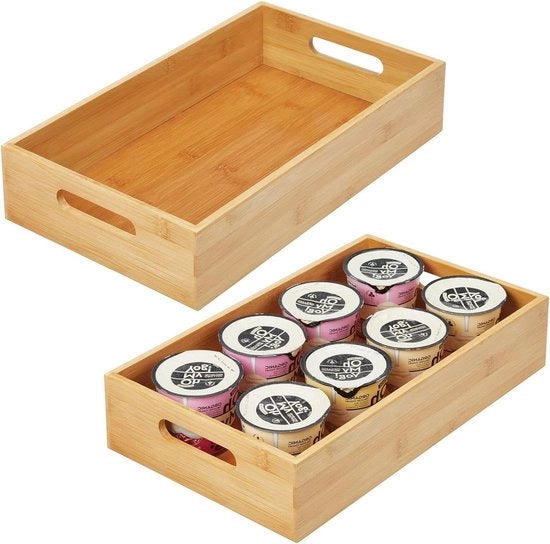 Organizzatore cucina - cassettiera di archiviazione - per in armadietto cucina o su mensola - bambù - naturale - 2 pezzi