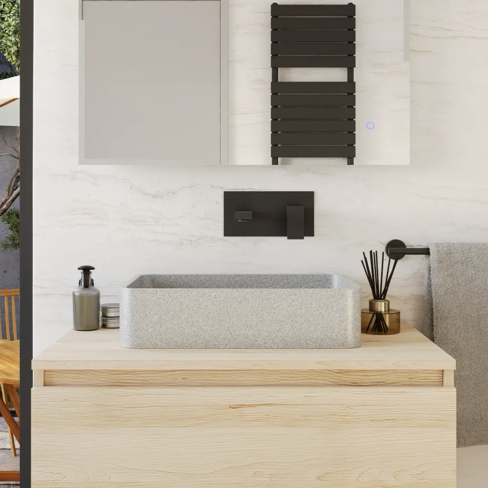 Lavabo da appoggio rettangolare in microcemento 50x32,5x12 cm beige | Lesina