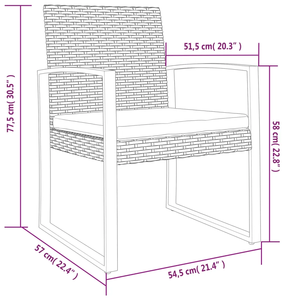Sedie da Pranzo da Giardino 2 pz Grigio Scuro in Rattan PP 360205