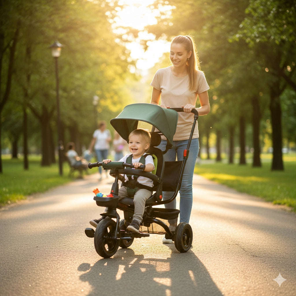 Triciclo My Way Passeggino  per Bambini 105,5x52x99 cm Pieghevole Seggiolino Girevole Verde
