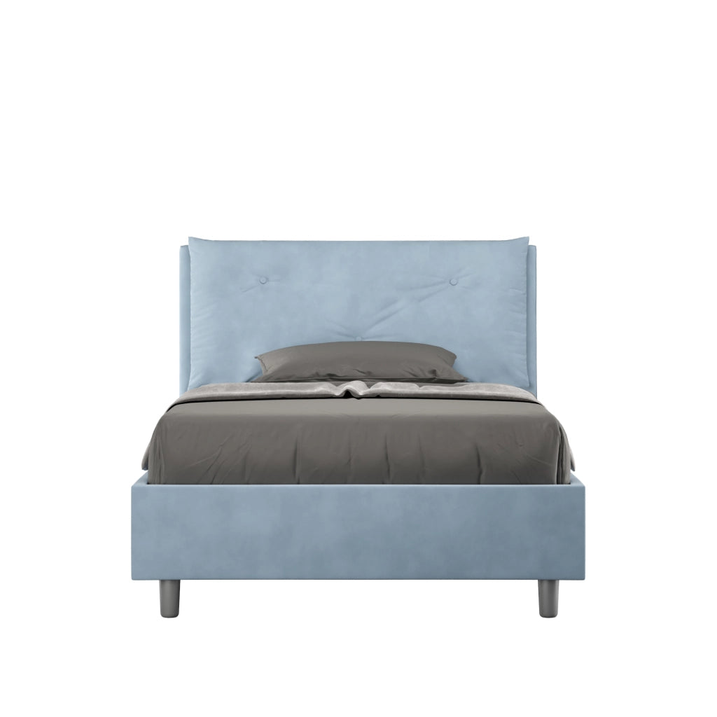 BS COM Letto una piazza e mezza con rete imbottito 130x210 microfibra azzurro Large