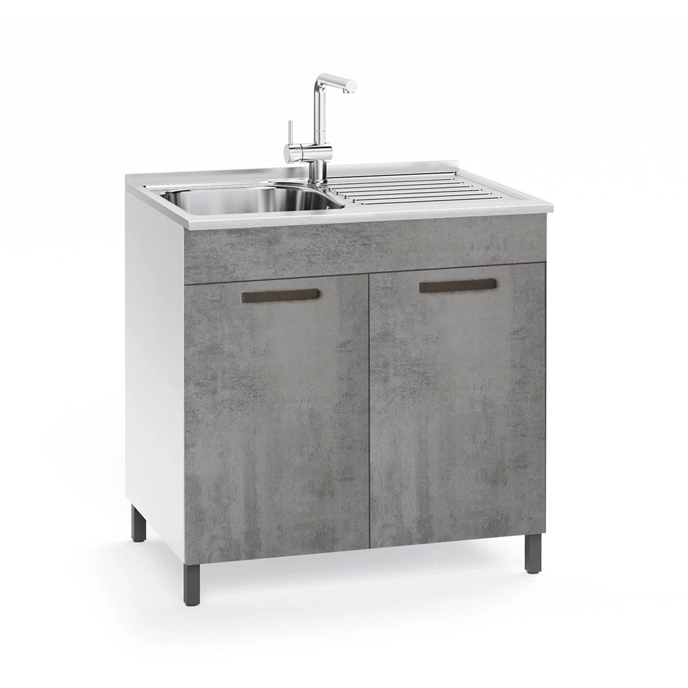 Sottolavello 2 ante 80 cm con lavello incluso colore cemento