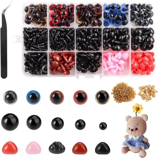 Set di 5-12 mm Orecchie di Sicurezza per Animali a Maglia - Fili di Plastica con Occhi Colorati e Naso - Occhi Luccicanti per Pupazzi Fai da Te.