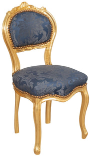 Biscottini Sedia poltroncina stile francese Luigi XVI in legno massello di faggio finitura oro e blu