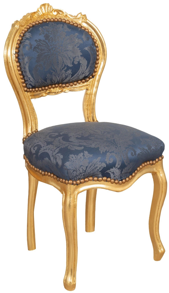 Biscottini Sedia poltroncina stile francese Luigi XVI in legno massello di faggio finitura oro e blu