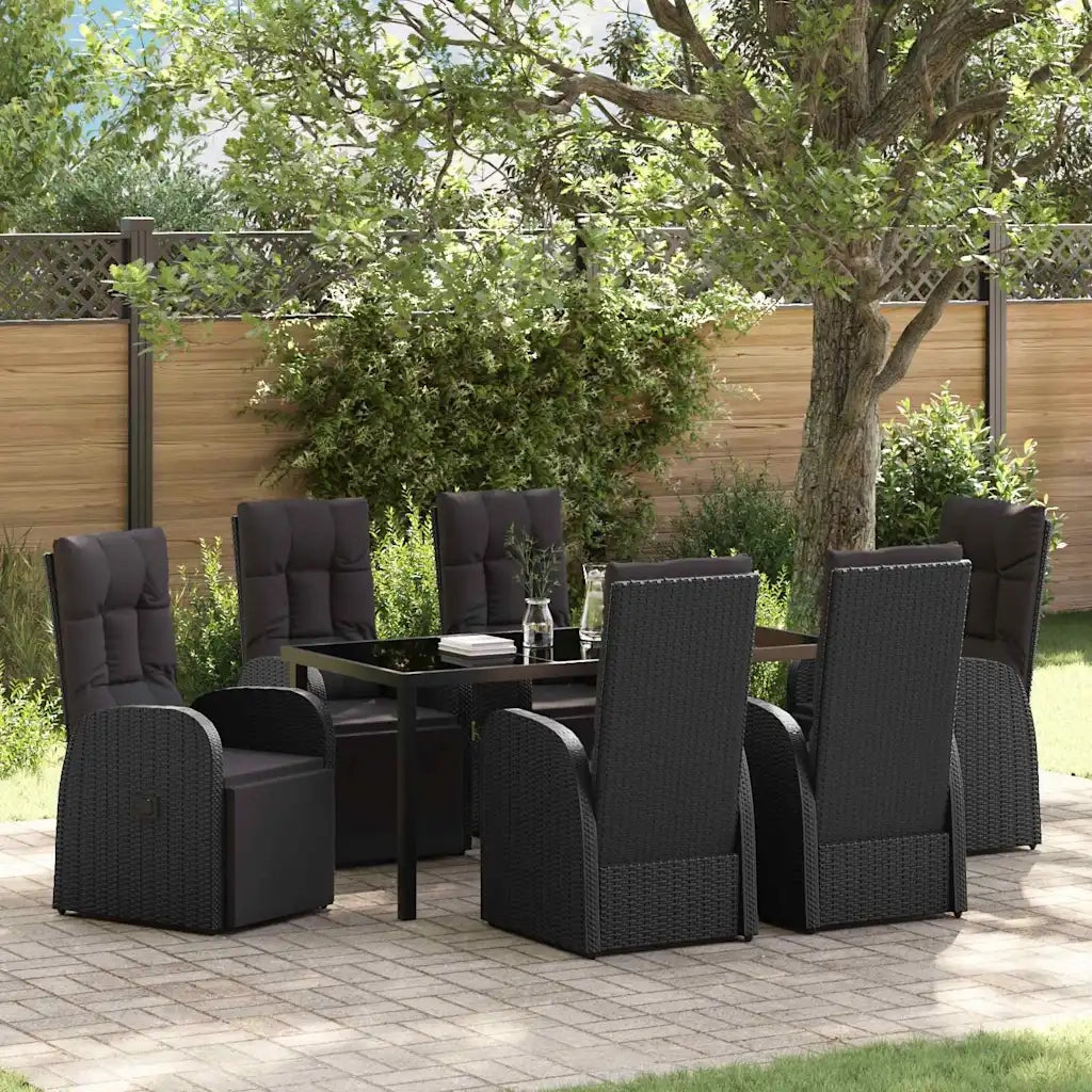 Set da Pranzo per Giardino con cuscino 7 pcs Nero polyrattan 3379517