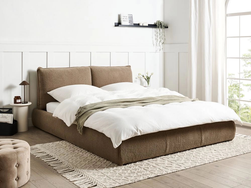 Letto matrimoniale imbottito in tessuto boucle marrone 160x200 cm Vinay
