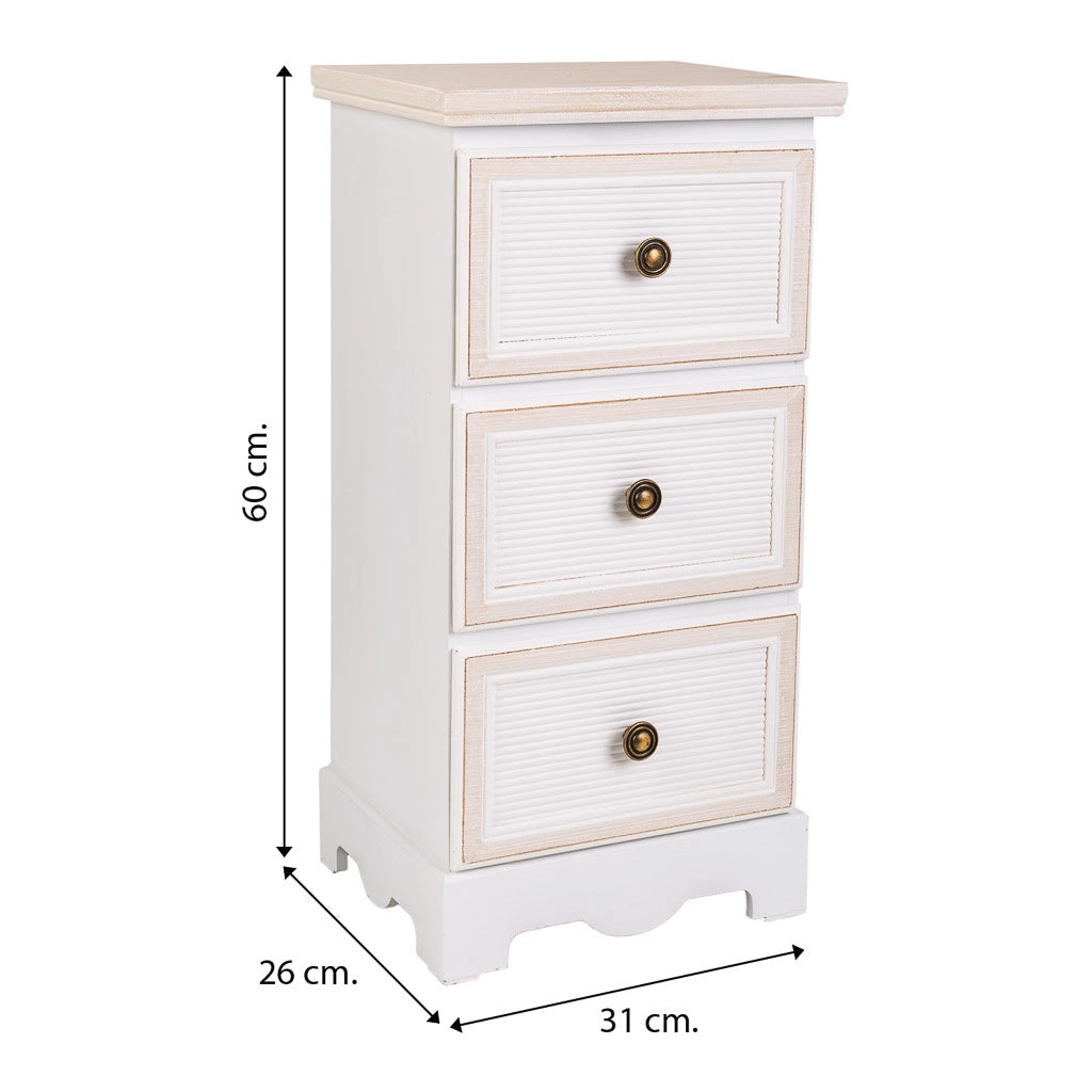 Cassettiera in legno bianco 31x26x60h