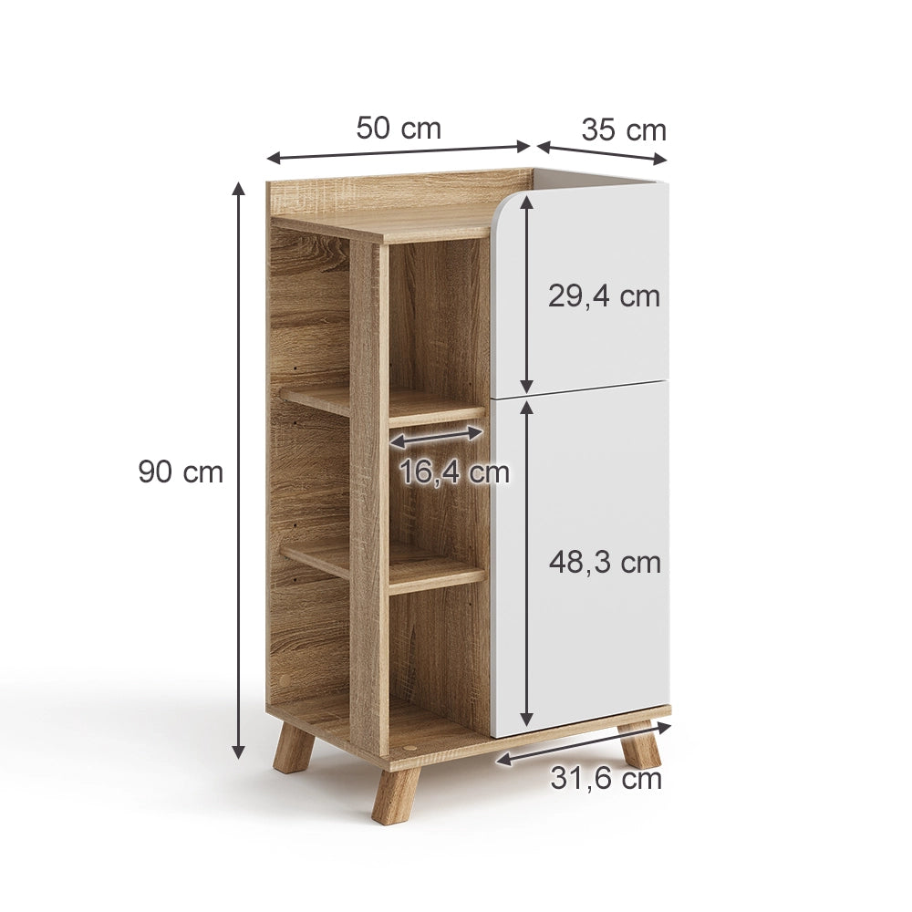 Vicco Mobiletto bagno Sonoma/Bianco 50 x 90 cm con anta e cassetto
