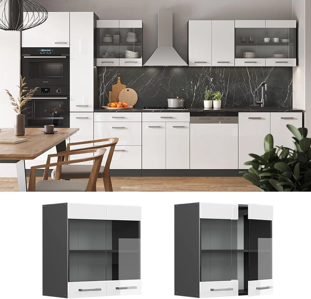 Mobile da cucina in vetro R-Line, Bianco lucido, 60 cm, per la libera combinazione all'interno di sistemi cucina modulari
