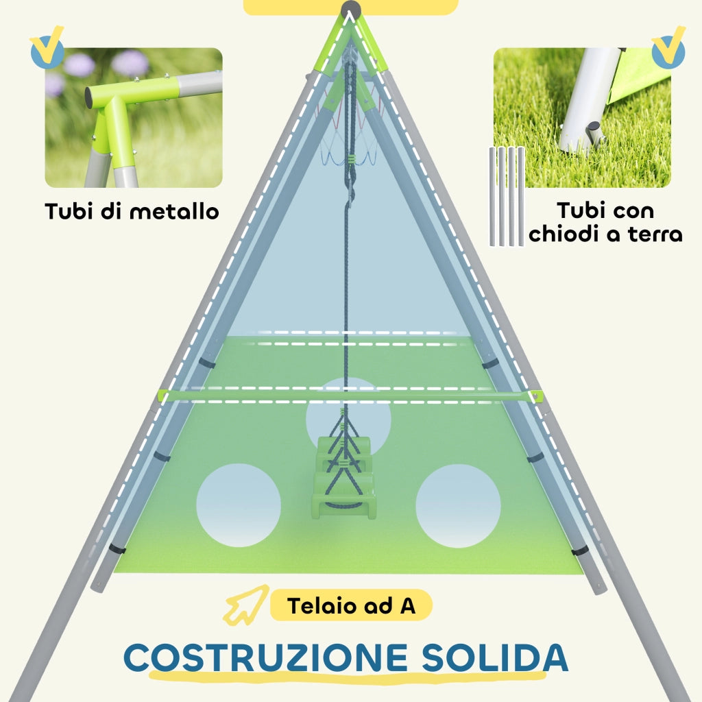 Set Gioco Bambini con Altalena, Canestro e Porta da Calcio ¨C zephmum ¨C Verde Grigio 238x180x182 cm