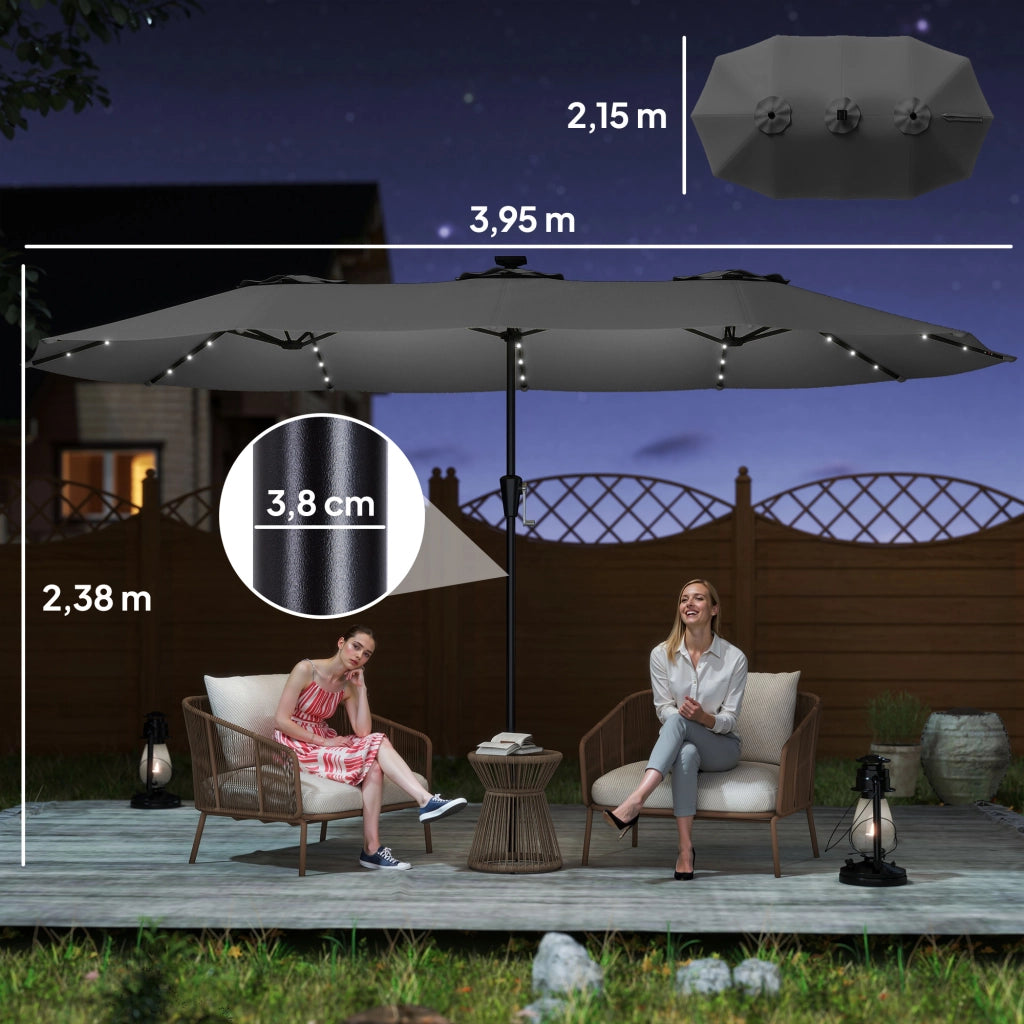 Ombrellone da Giardino 4x2 m ¨C zephmum ¨C Grigio Scuro UPF50+ 12 Stecche con 36 Luci LED