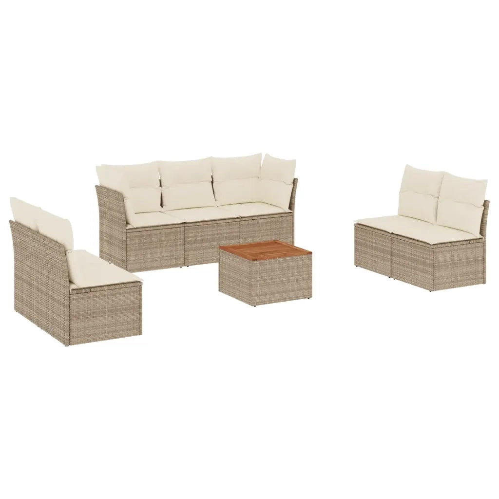 Set Divano da Giardino 8 pz con Cuscini Beige in Polyrattan