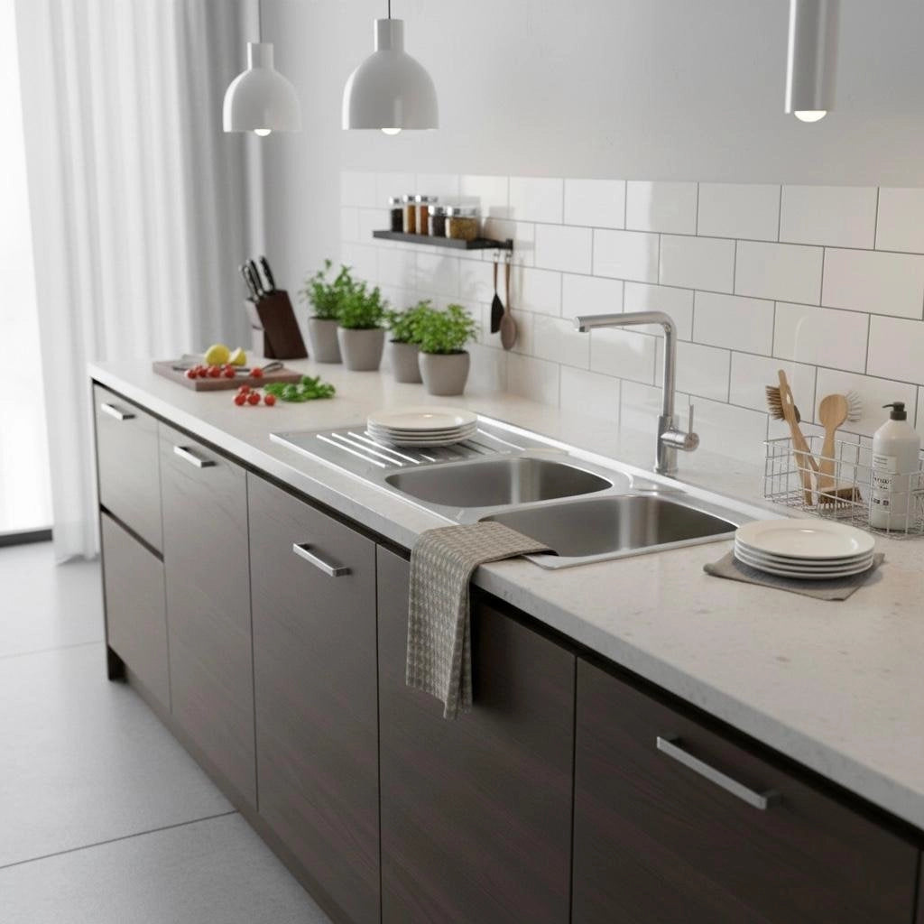 Lavello incasso in acciaio inox 116x50 gocciolatoio SX  - Cromo