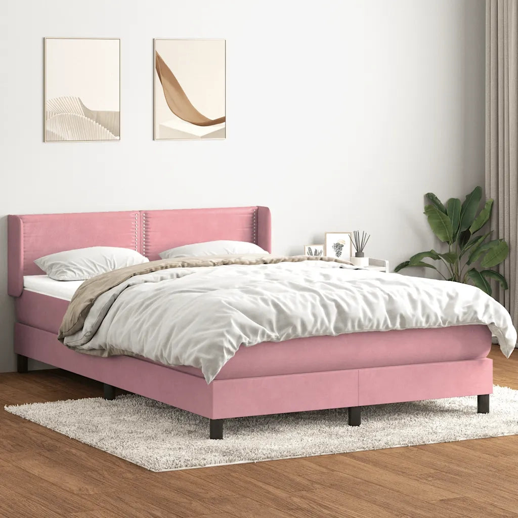 Giroletto a Molle con Materasso Rosa 160x220 cm in Velluto 3318080