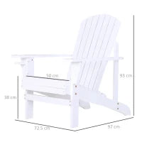 Sedia da Giardino Adirondack in Legno Bianco, Con Porta Bicchieri, Impermeabile e Anti-Muffa, 97x72.5x93cm