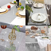 Tavolo da ballo decorativo con pailletti d'argento - Tema party disco - Tavolo da ballo 30 x 275 cm decorativo per discoteca anni '70/'80 - Decorazione per compleanni e feste da ballo