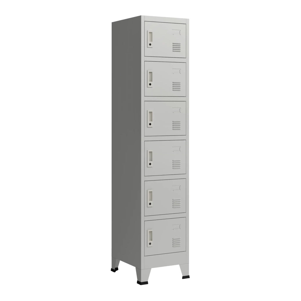 Armadietto per ufficio mobile contenitore per ufficio officina camera da letto metallo acciaio con 6 ante in acciaio laccato 180 x 38 x 45 cm grigio 03_0006350