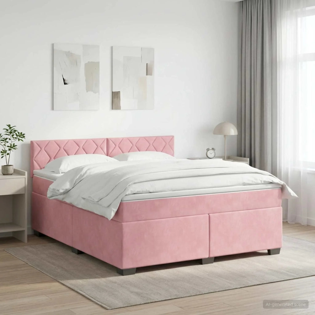 Letto con Box Spring, Materasso e LED Rosa 160 x 200 cm Velluto 3452221