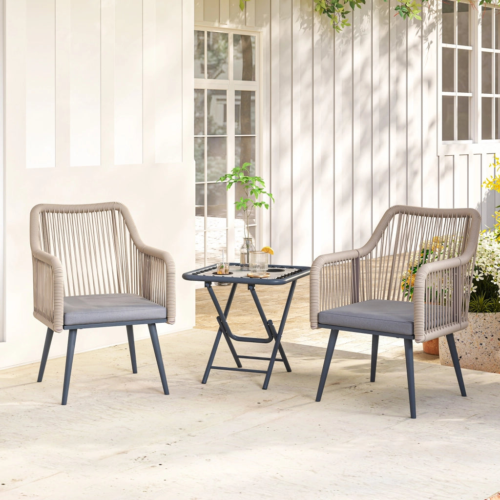 Set di 2 Sedie da Giardino con Braccioli e Cuscini ¨C Zephmum ¨C Telaio in Metallo Grigio Chiaro 120 kg