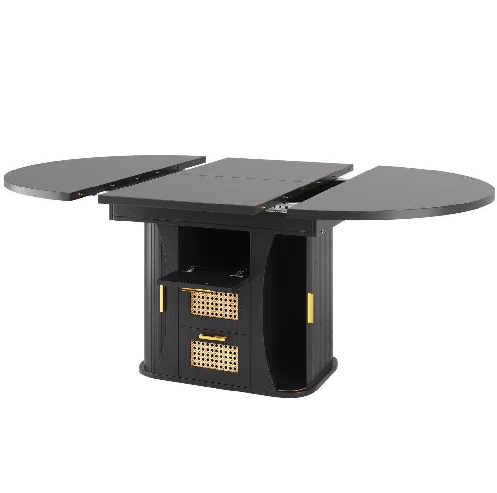 Tavolo da pranzo allungabile 118x118x77.1 cm con spazio contenitivo in MDF nero