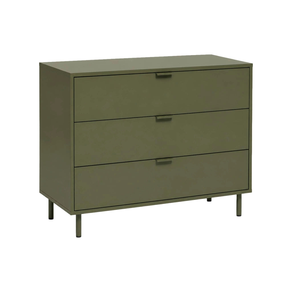 Cassettiera decorativa in legno e metallo 3 cassetti, verde kaki
